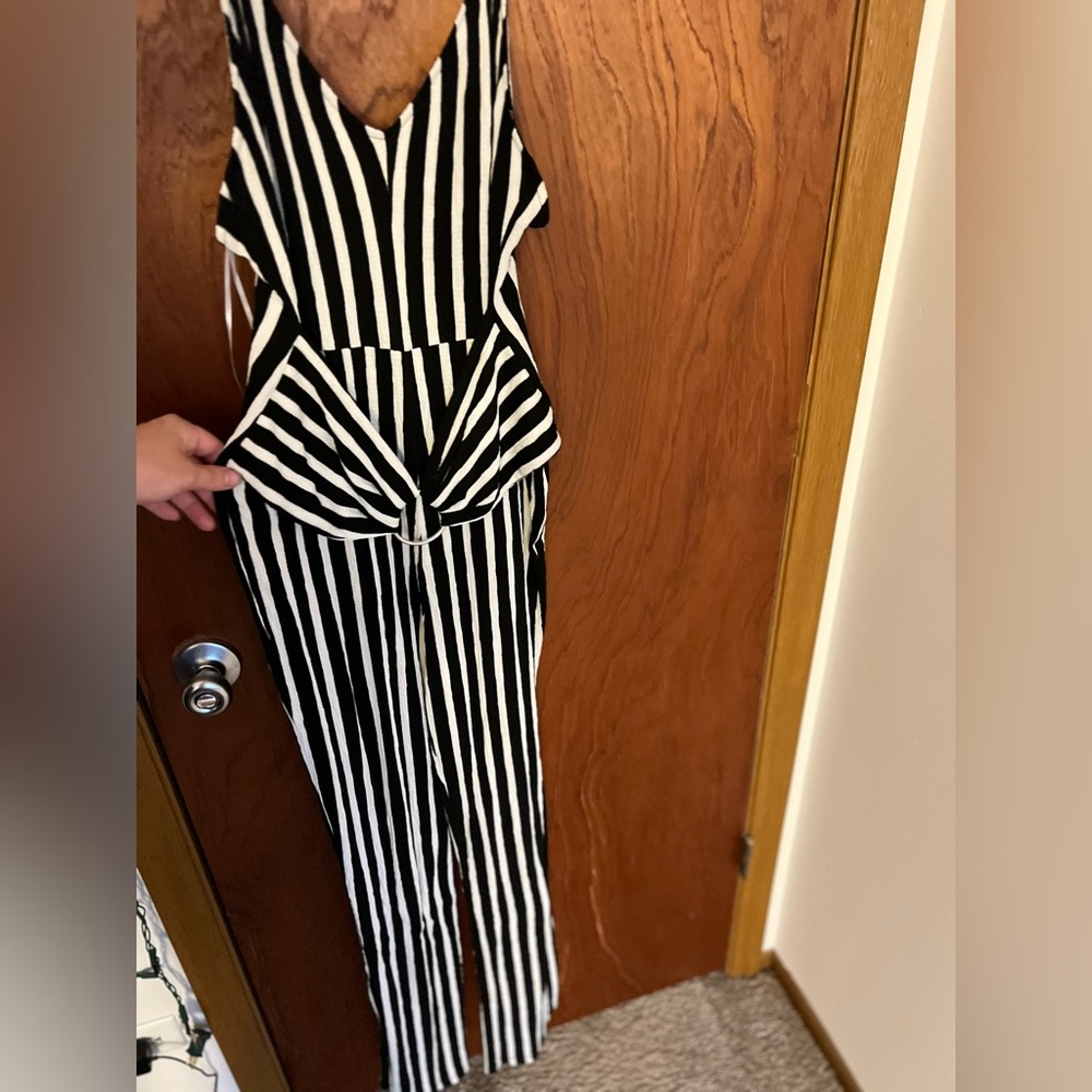 Love tree tripped jumpsuit
